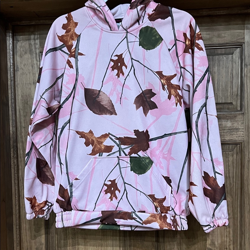Pink Leaf Print Hoodie